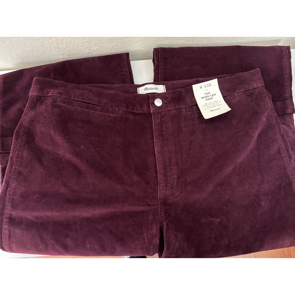 NEW Madewell Petite Wide-Leg Pant Dark Pomegranate Corduroy Size 33P - Picture 4 of 8